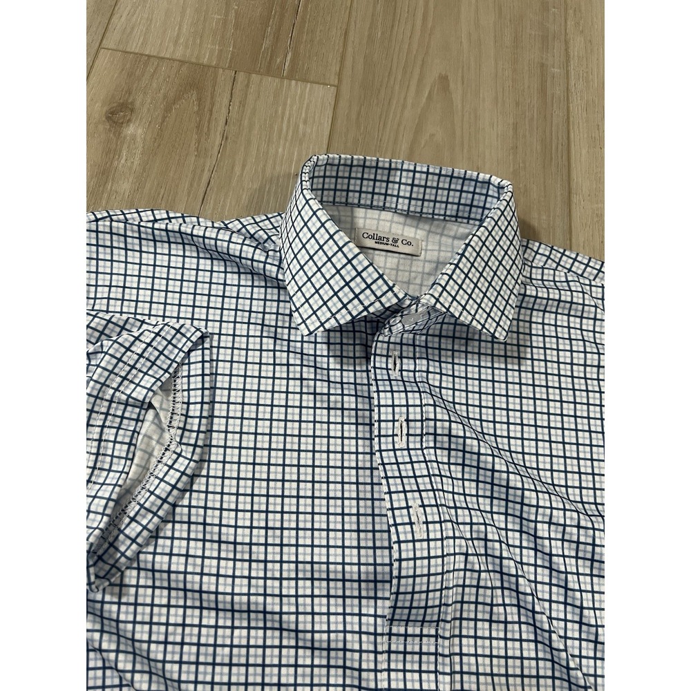 Collars and Co  Relaxed Short Sleeve Polo Blue/white Window Check MT